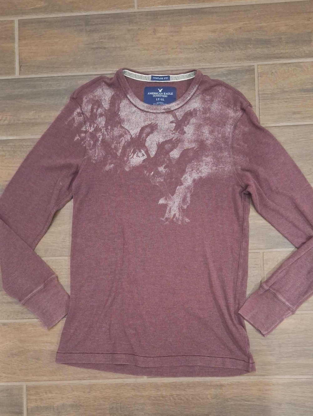 Vintage Y2k American Eagle Men's Ribbed Long Sleeve Thermal Tee Size Large Tall